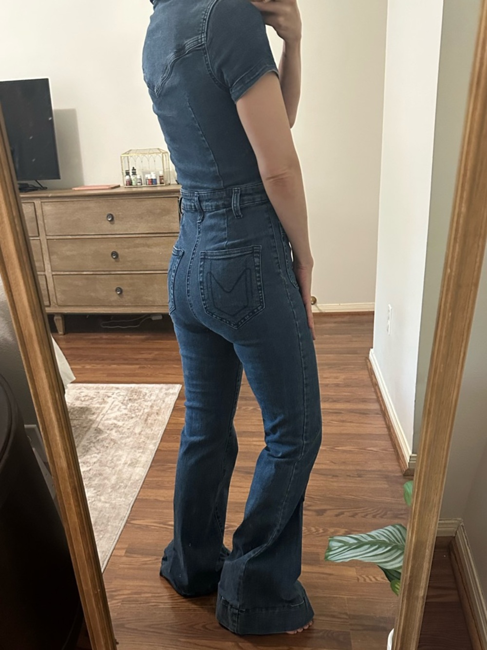 Everhart Show Me Your MuMu Dark Blue Denim Jumpsuit with Flared Legs - Picture 3 of 4